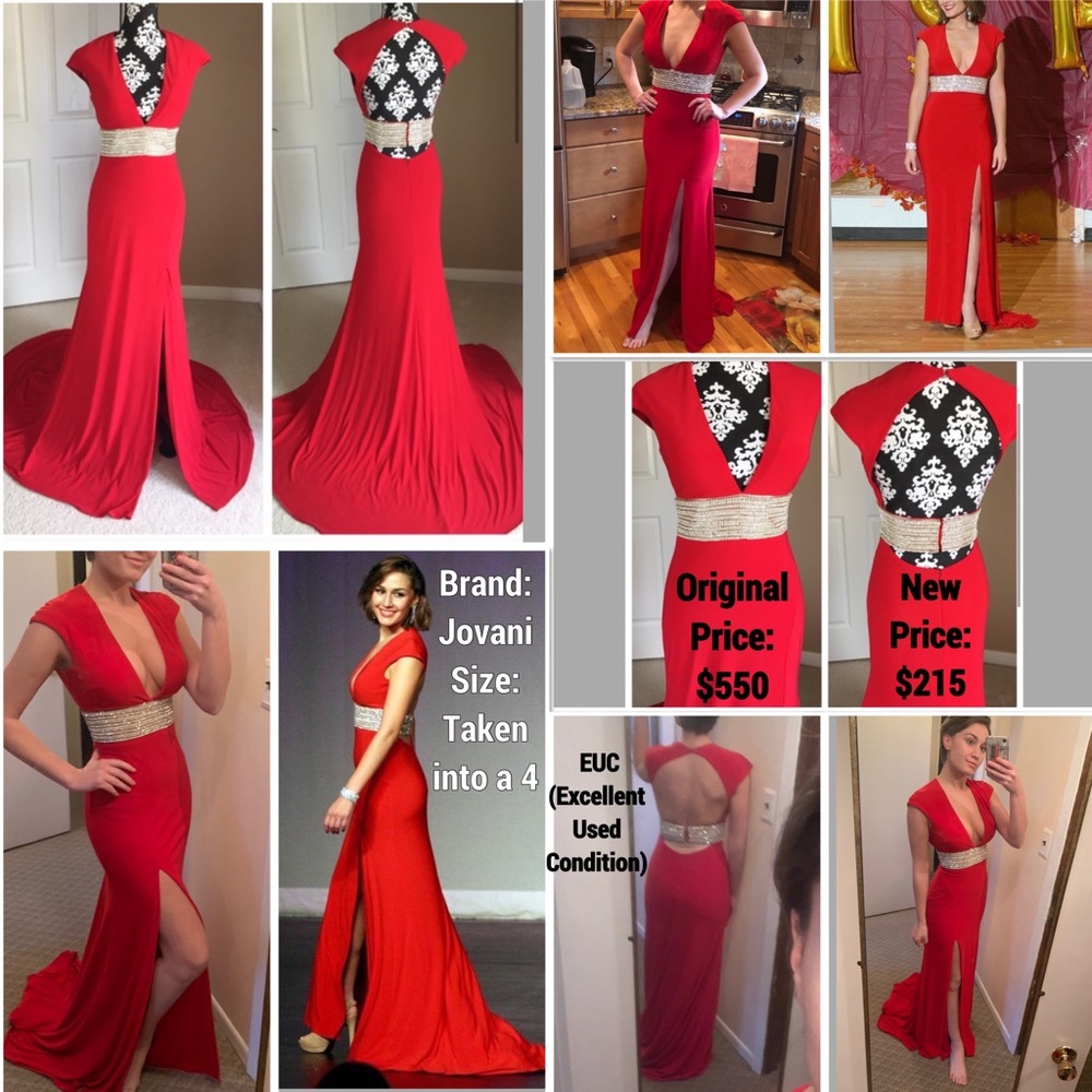 Red Jewel Encrusted Jovani Pageant Prom Gown Slit